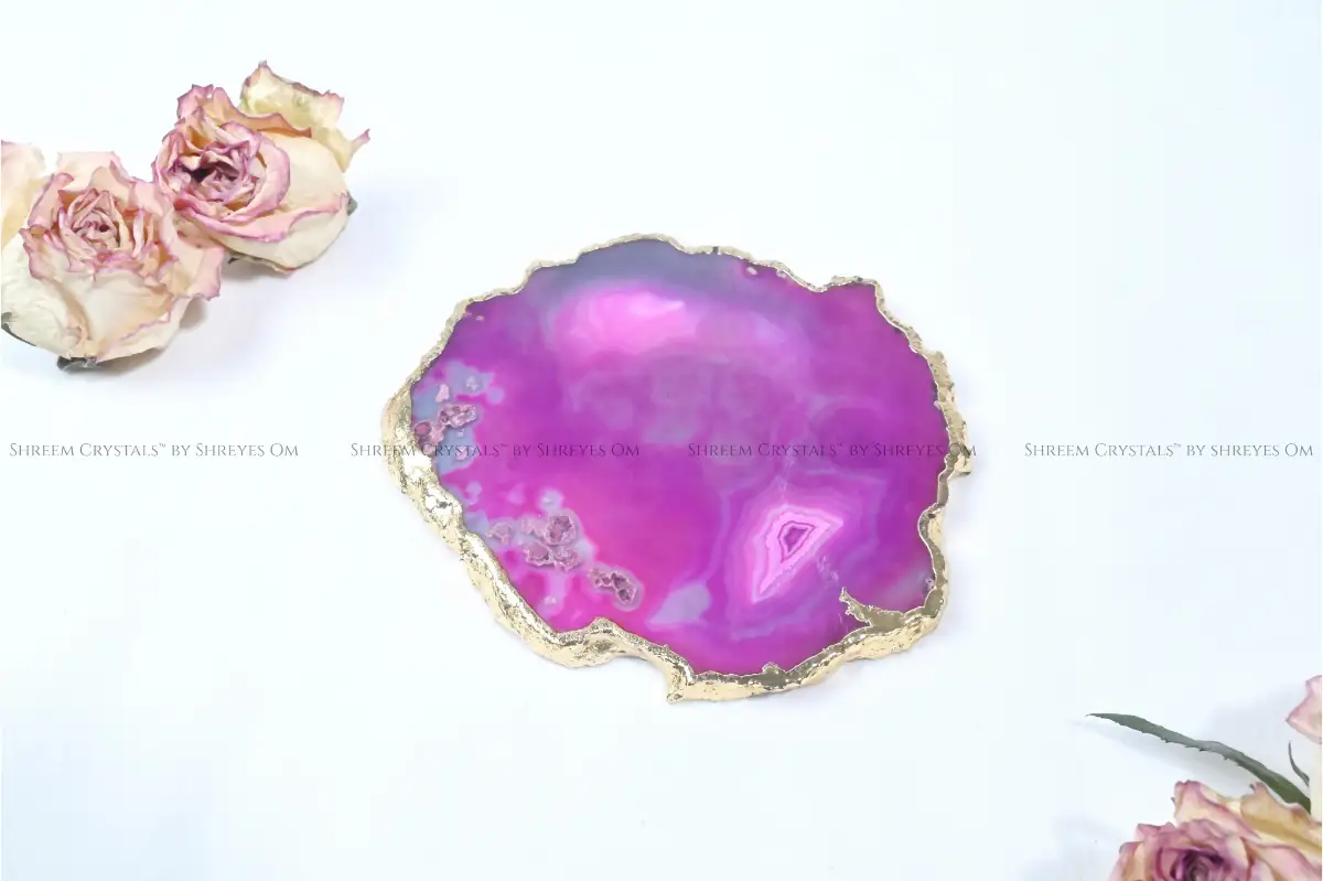 Pink Agate Coaster 4 – Shreem Crystals