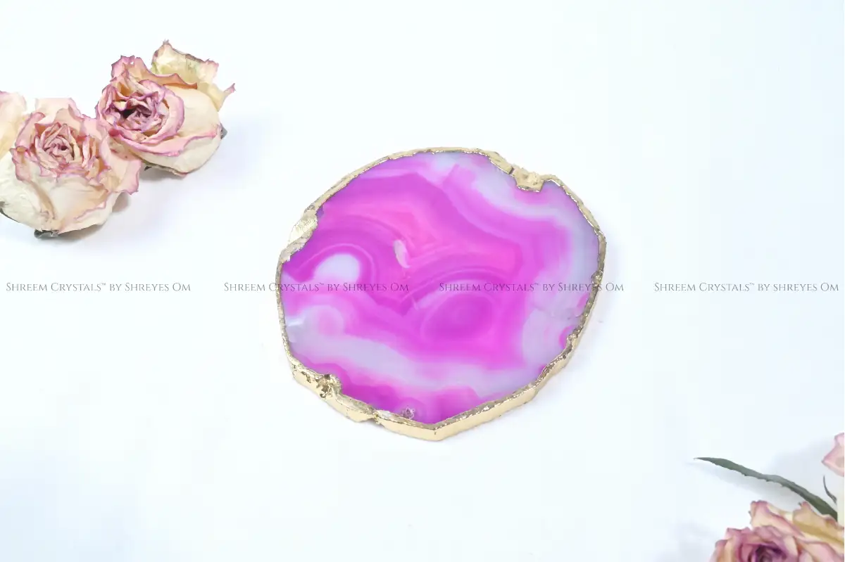 Pink Agate Coaster 5 – Shreem Crystals