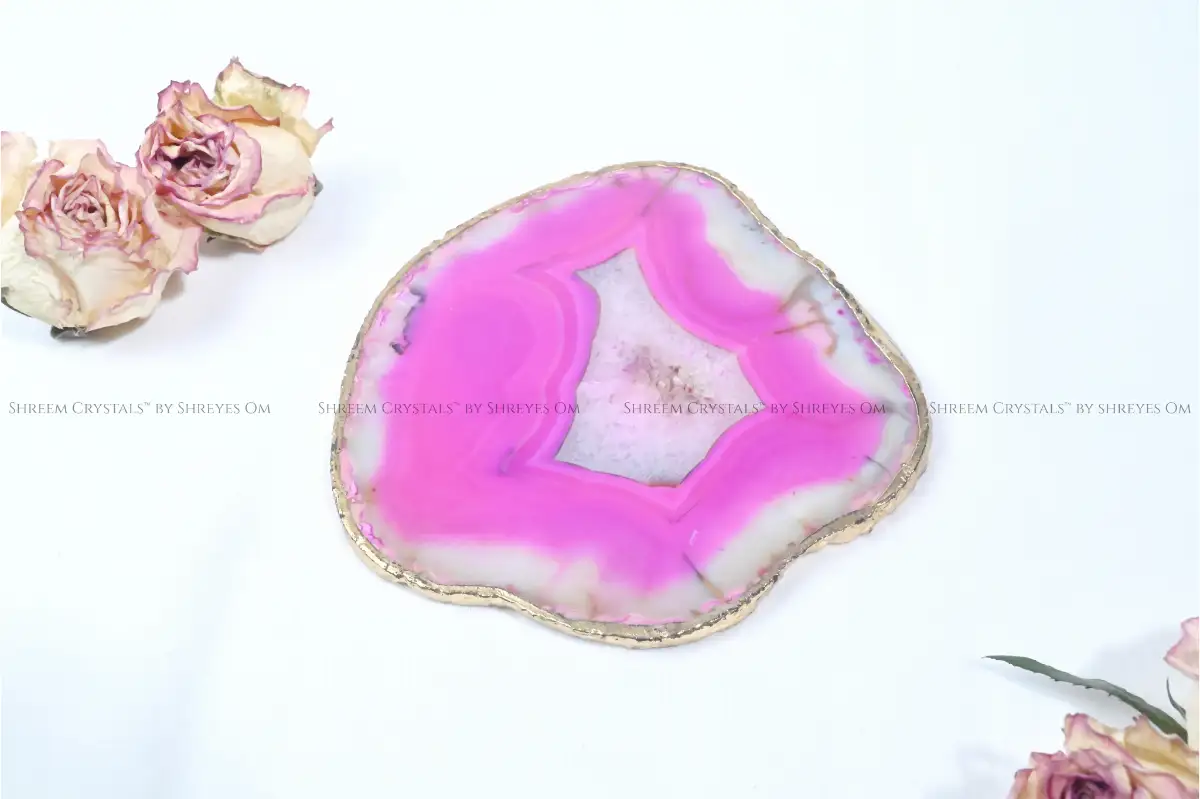Pink Agate Coaster 6 – Shreem Crystals