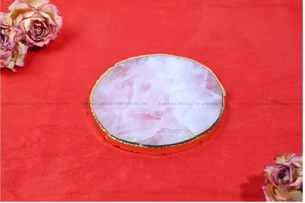 Rose Quartz Circle Coaster 1 – Shreem Crystals