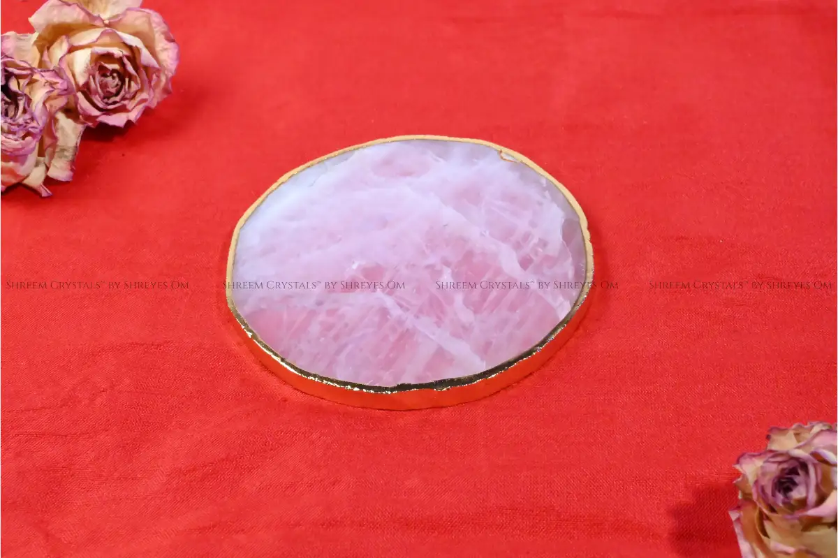 Rose Quartz Circle Coaster 2 – Shreem Crystals
