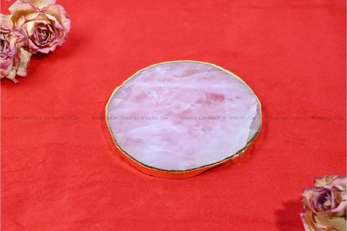Rose Quartz Circle Coaster 3 – Shreem Crystals
