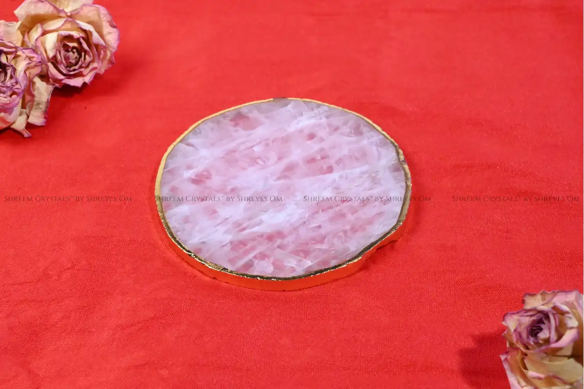 Rose Quartz Circle Coaster 4 – Shreem Crystals