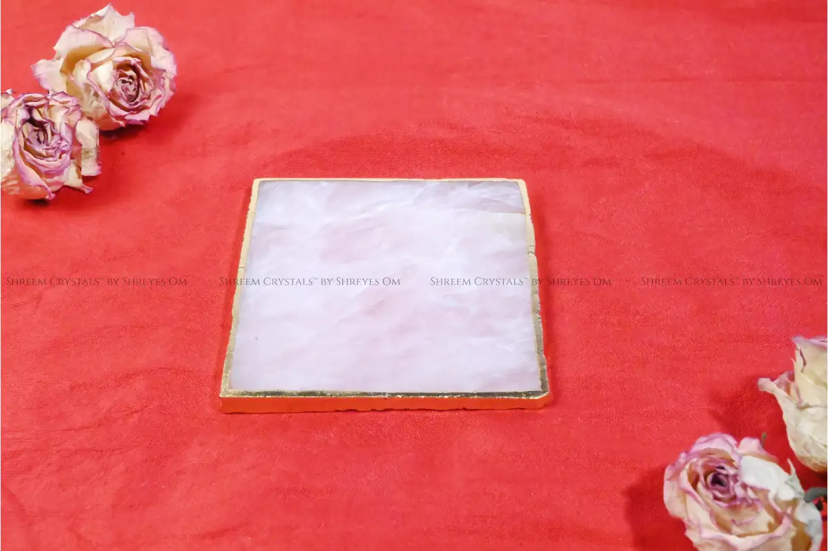 Rose Quartz Square Coaster 1 – Shreem Crystals