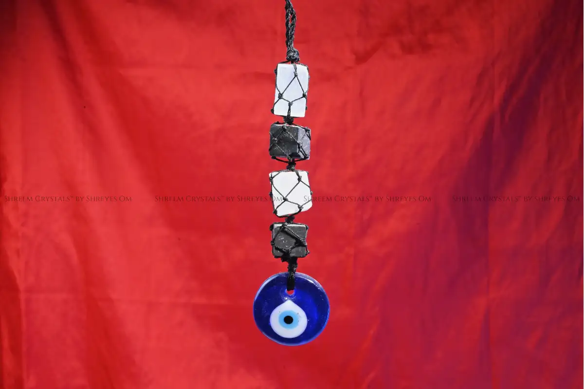 Selenite + Black Tourmaline Evil Eye Hanger – Shreem Crystals